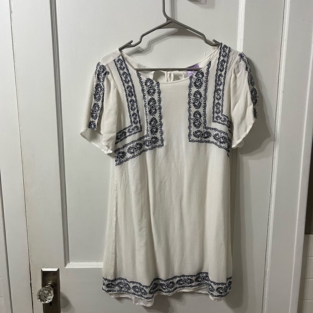 Alya White Blue Embroidered Mini Dress